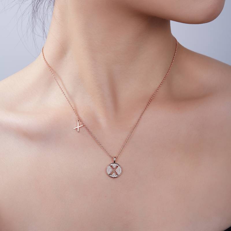 X pendant S925 silver plated rose gold Moissanite diamond light luxury letter necklace